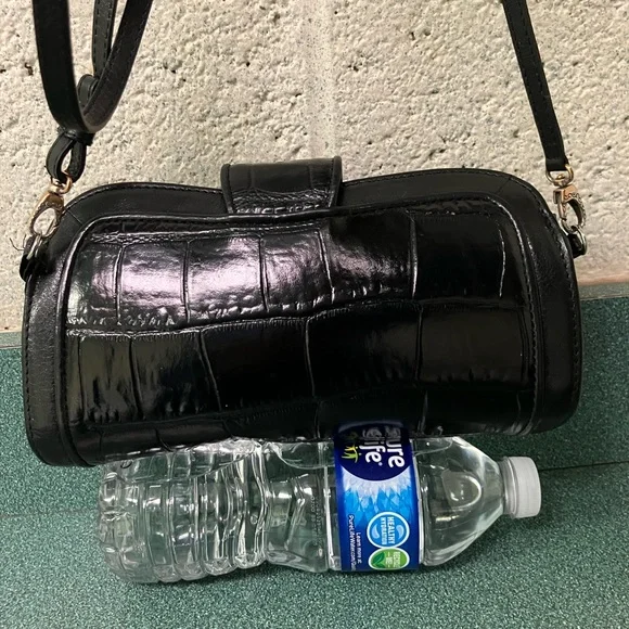 Brighton Crossbody Black Leather Bag Purse Croc Embossed Western Cowgirl Cottage - Picture 5 of 17